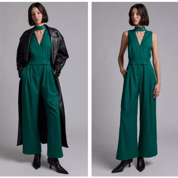 WILDFANG Empower High Waisted V-Neck Jumpsuit Jade Green Sz 24W NWT $218 {3F12} - Picture 1 of 3